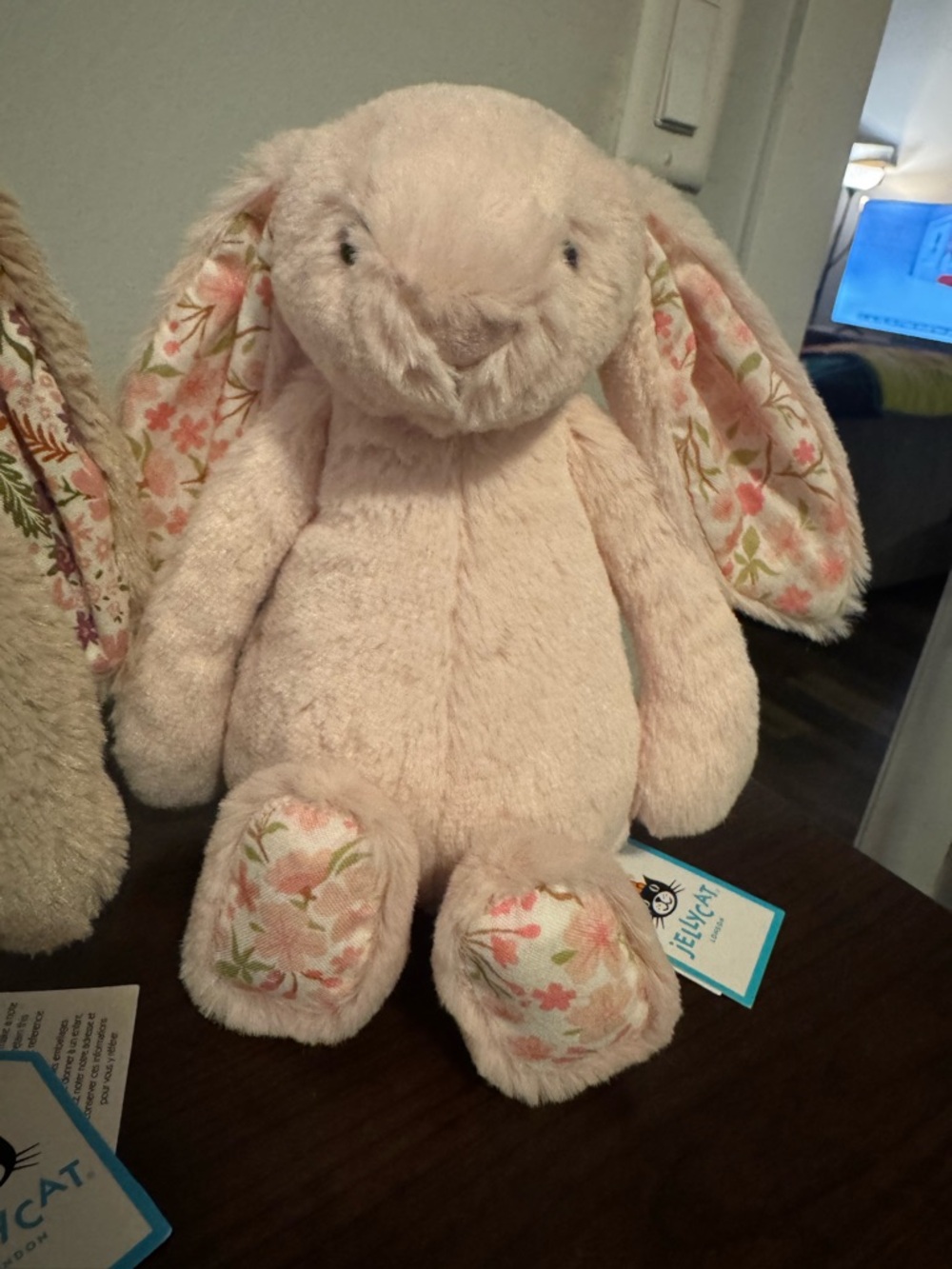 Small Bashful Bunny with Flowers Plush Pink Bunny with Floral Ears & Paws